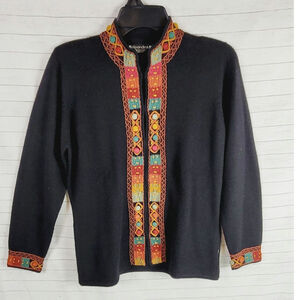 AlpandinA 100% BABY ALPACA Embroidered Inside Button Cardigan, sz Medium